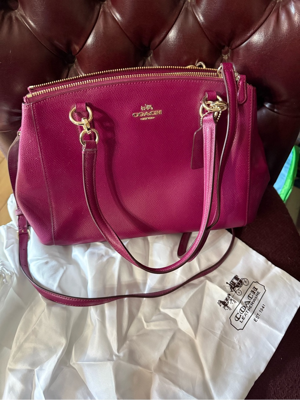 Coach Pebbled Leather Purse— Raspberry - Picture 2 of 5